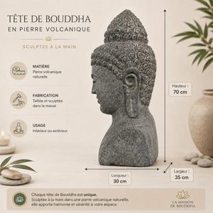 Buste de Bouddha en Pierre Volcanique – env. 70 cm La Maison de Bouddha