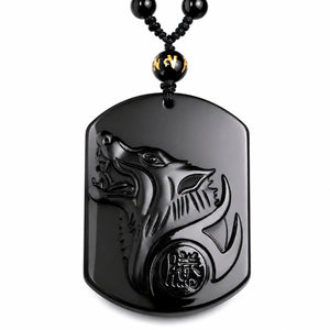 Collier Loup en Obsidienne Noire Naturelle Réglable Colliers La Maison de Bouddha