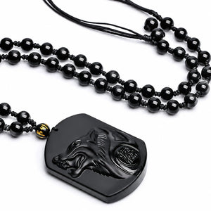 Collier Loup en Obsidienne Noire Naturelle Réglable Colliers La Maison de Bouddha