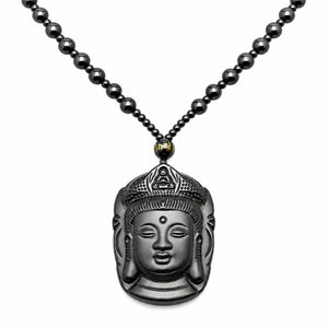 Collier et Pendentif Bouddha Vitalité en Obsidienne Noire Colliers La Maison de Bouddha
