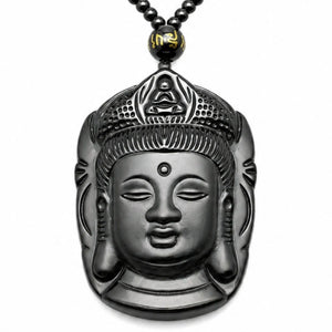 Collier et Pendentif Bouddha Vitalité en Obsidienne Noire Colliers La Maison de Bouddha