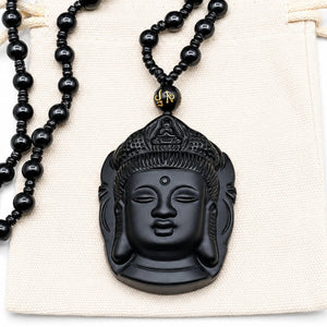 Collier et Pendentif Bouddha Vitalité en Obsidienne Noire Colliers La Maison de Bouddha