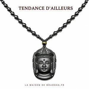Collier et Pendentif Bouddha Vitalité en Obsidienne Noire Colliers La Maison de Bouddha