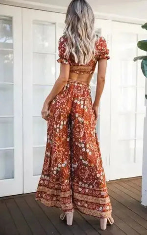 Ensemble Fleuri Femme Pantalon Orange La Maison de Bouddha