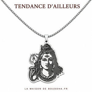 Le Collier de Shiva Parvati argenté avec serpent et trident La Maison de Bouddha