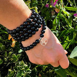 Mala Onyx Noir Naturel 108 Perles 8 mm – Arbre de Vie – Fabrication Française Mala Tibétain La Maison de Bouddha