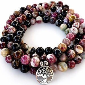 Mala Tourmaline Naturelle 108 Perles – Pendentif Arbre de Vie Mala Tibétain La Maison de Bouddha