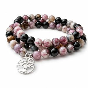 Mala Tourmaline Naturelle 108 Perles – Pendentif Arbre de Vie Mala Tibétain La Maison de Bouddha