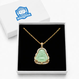 Pendentif Bouddha Chinois Jade Vert Clair et Or La Maison de Bouddha