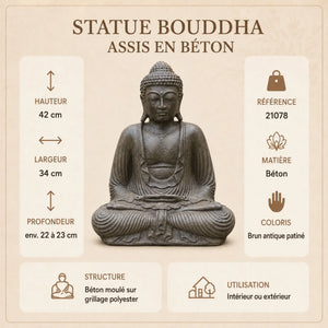Statue Bouddha Assis Brun Antique en Béton – 42 cm La Maison de Bouddha