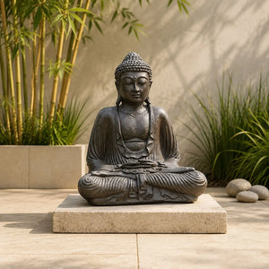 Statue Bouddha Assis Brun Antique en Béton – 42 cm La Maison de Bouddha
