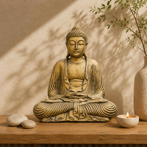 Statue Bouddha Assis Dorée en Béton – 42 cm La Maison de Bouddha