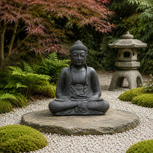 Statue Bouddha Assis Noire en Béton – 42 cm La Maison de Bouddha