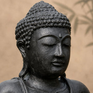 Statue Bouddha Assis Noire en Béton – 42 cm La Maison de Bouddha