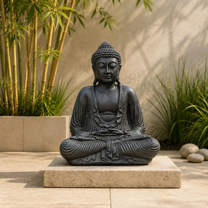 Statue Bouddha Assis Noire en Béton – 42 cm La Maison de Bouddha