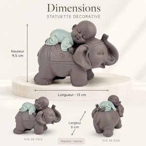Statue Moine Bouddhiste Endormi sur Éléphant – 9,5 cm statue bouddhiste en résine La Maison de Bouddha