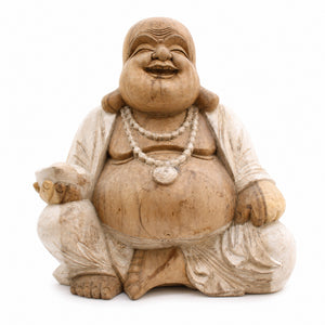 Statue Bouddha Rieur Budai en bois de Suar sculptée à la main – 50 cm