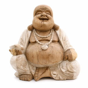 Statue Bouddha Rieur Budai en bois de Suar sculptée à la main – 50 cm