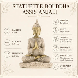 Statuette Bouddha Assis Anjali en Résine Effet Pierre – 8 cm La Maison de Bouddha