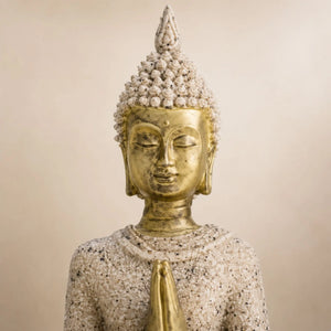Statuette Bouddha Assis Anjali en Résine Effet Pierre – 8 cm La Maison de Bouddha