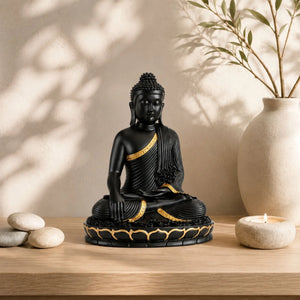 Statuette Bouddha Assis Noir et Or en Résine – 20 cm 200044142 La Maison de Bouddha