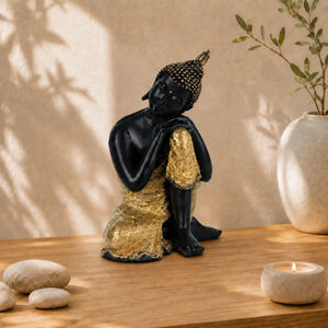 Statuette Bouddha Thaïlandais Penseur Noir et Or – 20 cm La Maison de Bouddha