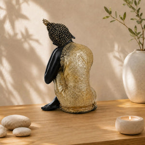 Statuette Bouddha Thaïlandais Penseur Noir et Or – 20 cm La Maison de Bouddha