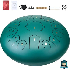 Tongue-Drum-13-Notes-Do-majeur-12-Pouces-vert-accessoires-pack-La-Maison-de-Bouddha