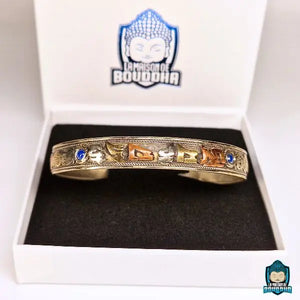 Bracelet Mantra Tibetain Om Mani Padme Hum Lapis Lazuli avec une boite à bijou