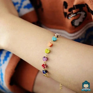 Collier des 7 chakras pendentif cœurs