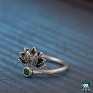 Bague-Lotus-Argent-sterling-925-petite-pierre-zirconium-synthetique-verte
