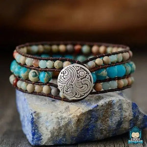 Bracelet-En-Jaspe-Multicolore-perle-pierre-synthetique-verte-rouge-multirang-laniere-cuir-veritable-vachette-fermoir-en-bouton-rond-metallise-La-Maison-de-Bouddha