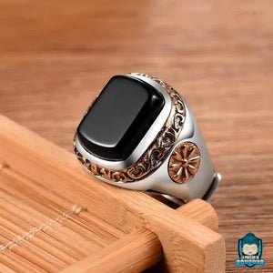 Grosse Bague Argent avec Pierre Noire