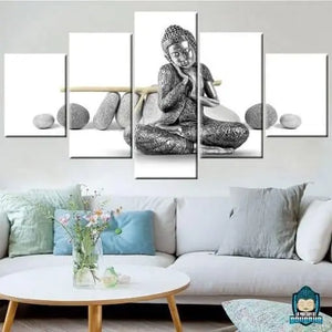 Tableau-Bouddha-Argent-5-parties-Bouddha-argente-La-Maison-de-Bouddha