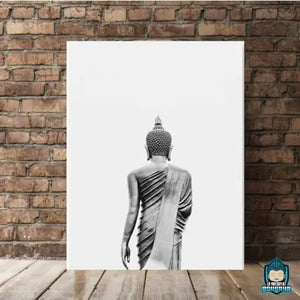 Tableau-Bouddha-Noir-et-Blanc-Thailandais-debout-une-piece-vue-de-dos-La-Maison-de-Bouddha