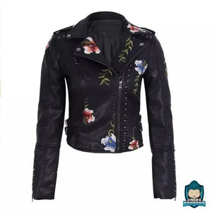 Veste cuir ethnique noir pour femme