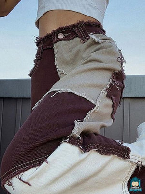 jean ethnique patchwork femme couleur marron