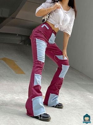 jean-femme-ethnique-patchwork-rouge-et-bleu-ciel-La-Maison-de-Bouddha
