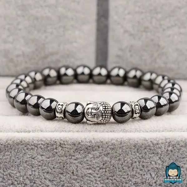 Bracelet Perle Hématite et Bouddha Argent