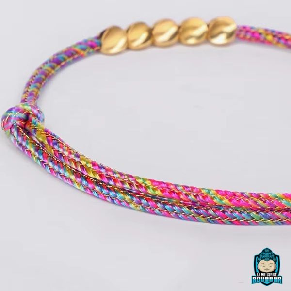 Bracelet-Tressé-Tibétain-Rouge-et-Perles-de-Cuivre-ajustable-Arc-en-Ciel-La-Maison-de-Bouddha