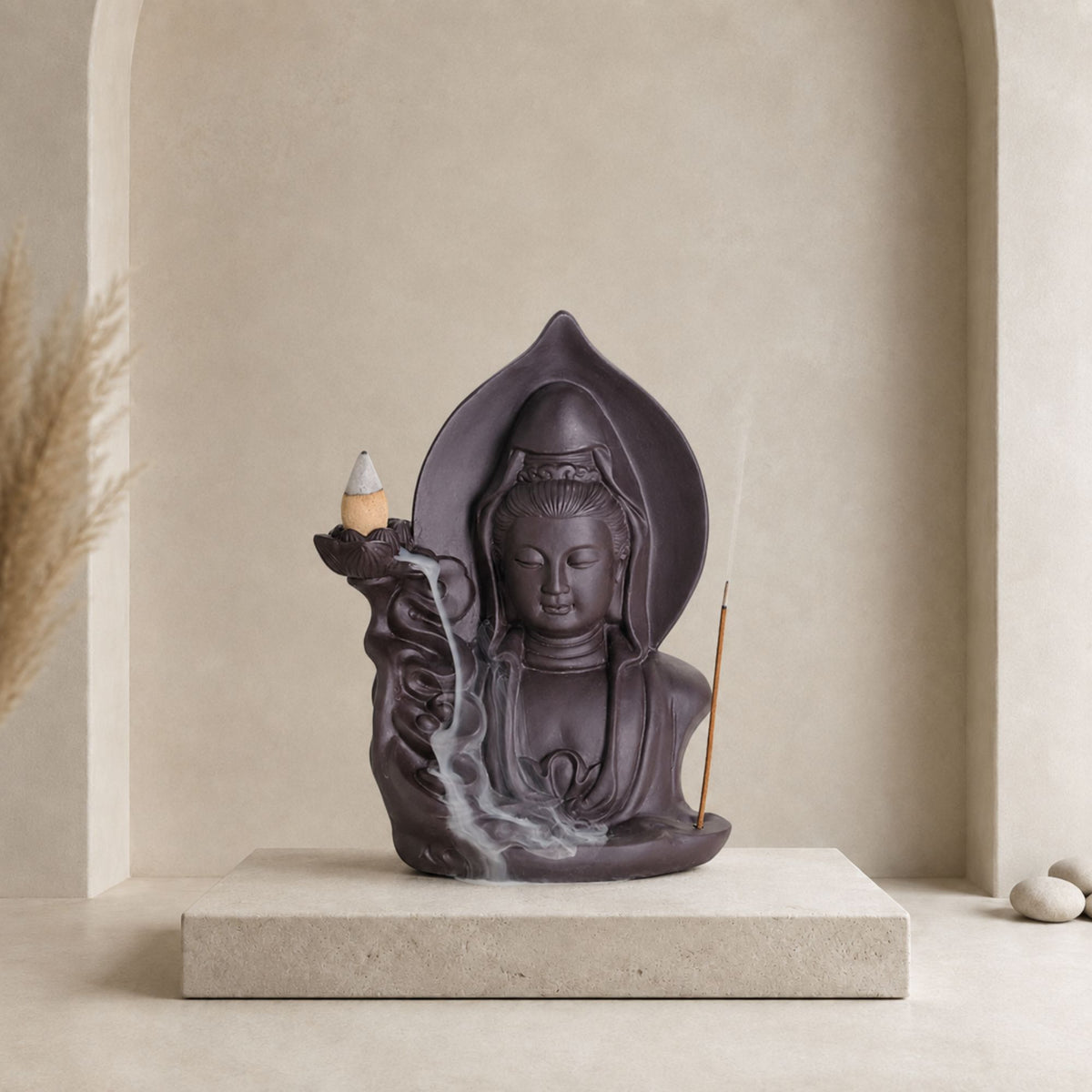 Brûleur d’Encens à Reflux Bouddha Serein en Céramique