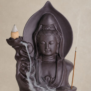 Brûleur d’Encens à Reflux Bouddha Serein en Céramique