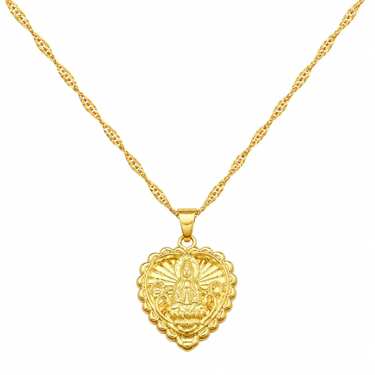 Collier en Forme de Coeur Bouddha Doré  La Maison de Bouddha