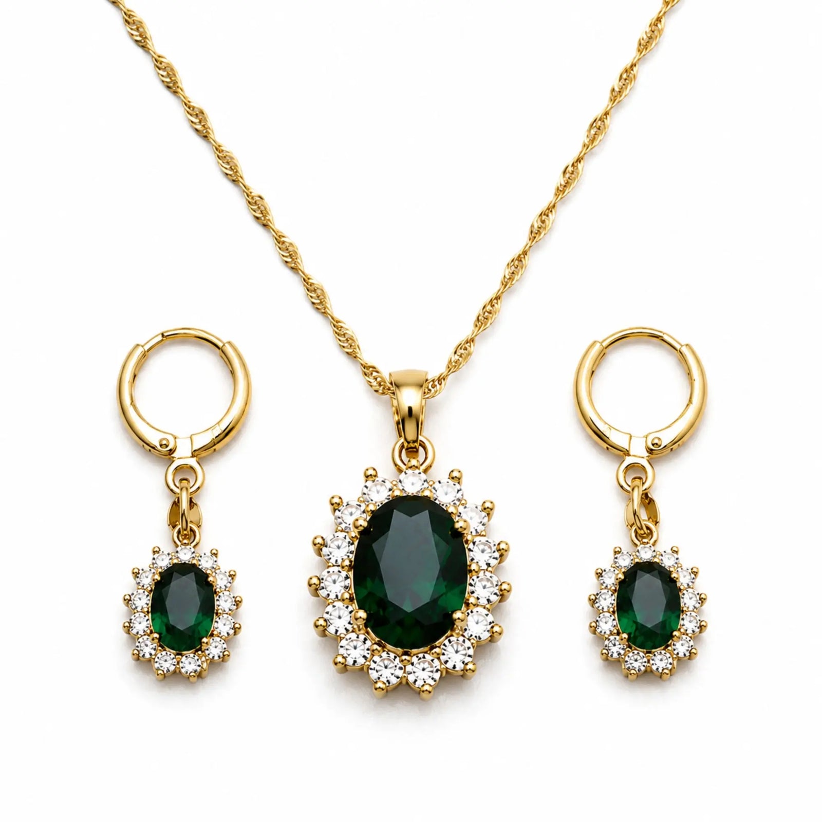 Collier et Paire de Boucle d'Oreille Jade Malais Vert Pour Femme Colliers La Maison de Bouddha