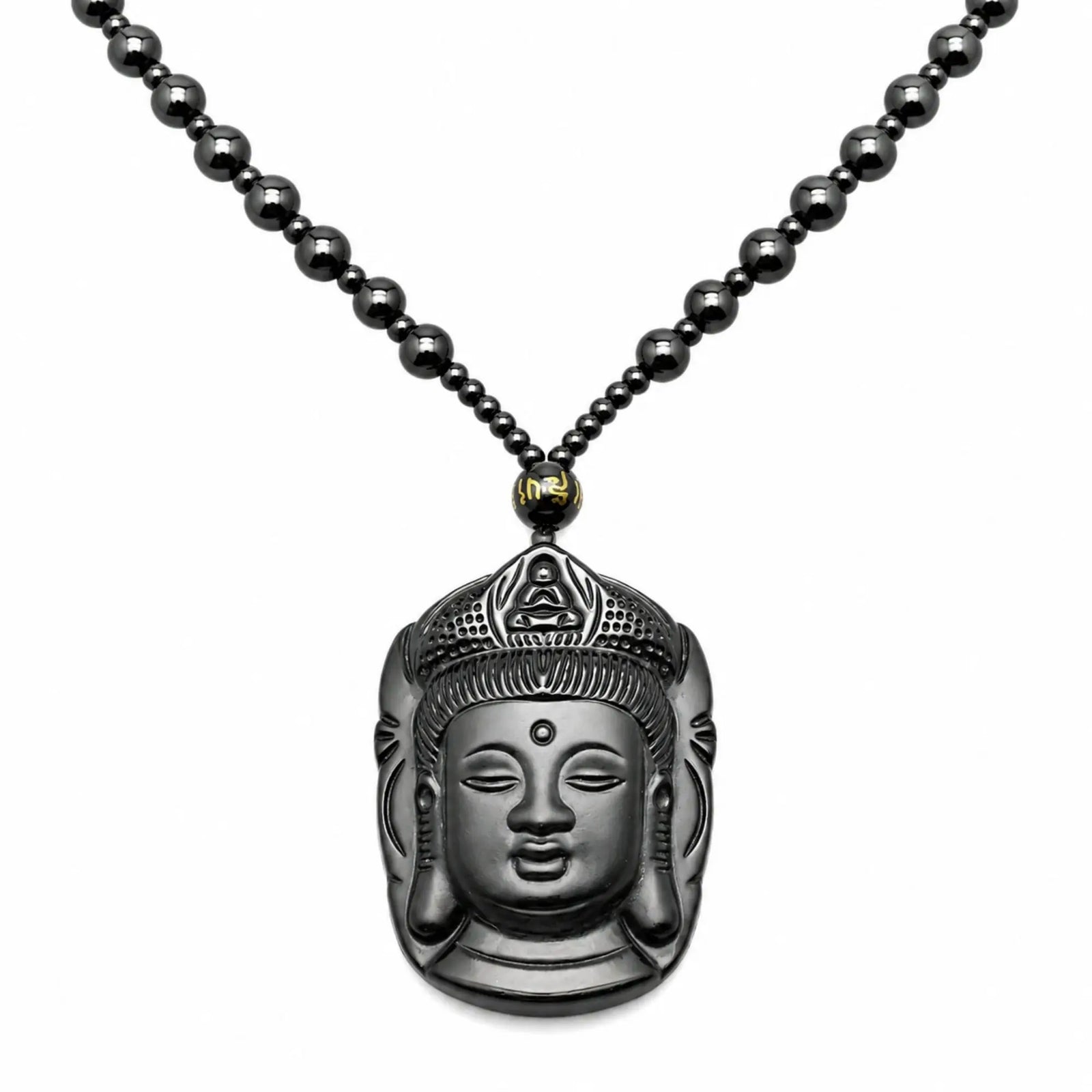 Collier et Pendentif Bouddha Vitalité en Obsidienne Noire Colliers La Maison de Bouddha
