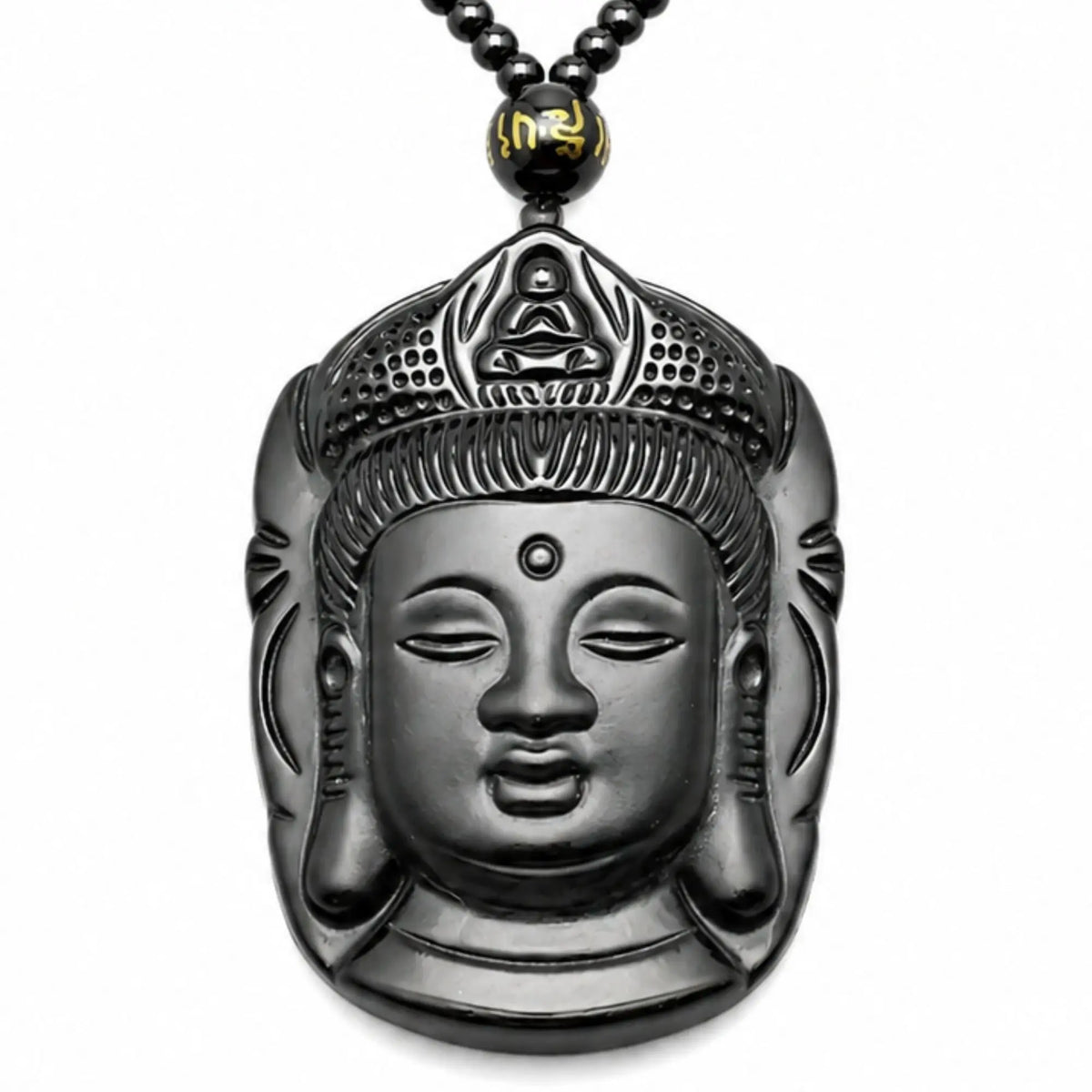 Collier et Pendentif Bouddha Vitalité en Obsidienne Noire Colliers La Maison de Bouddha