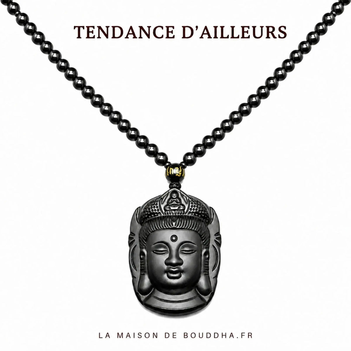 Collier et Pendentif Bouddha Vitalité en Obsidienne Noire Colliers La Maison de Bouddha