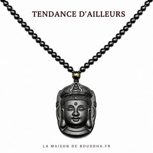 Collier et Pendentif Bouddha Vitalité en Obsidienne Noire Colliers La Maison de Bouddha
