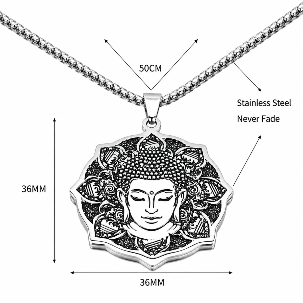 Collier zen Bouddha argenté avec pendentif floral style mandala  La Maison de Bouddha