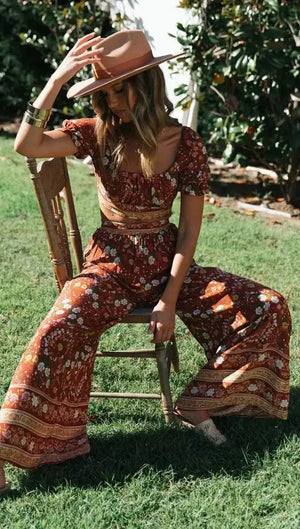 Ensemble Fleuri Femme Pantalon Orange  La Maison de Bouddha